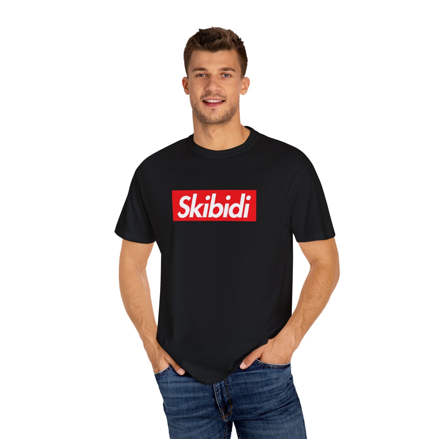 Skibidi Drip Red Box Logo Tee โ Hype Level 100