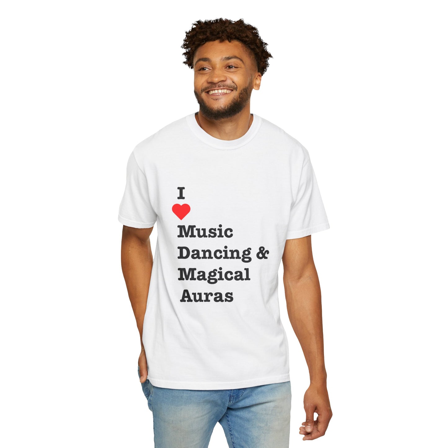 I ❤️ Music Dancing & Magical Auras (M.D.M.A). A festival-ready tee for those who vibe with music, and…other recreational activities.