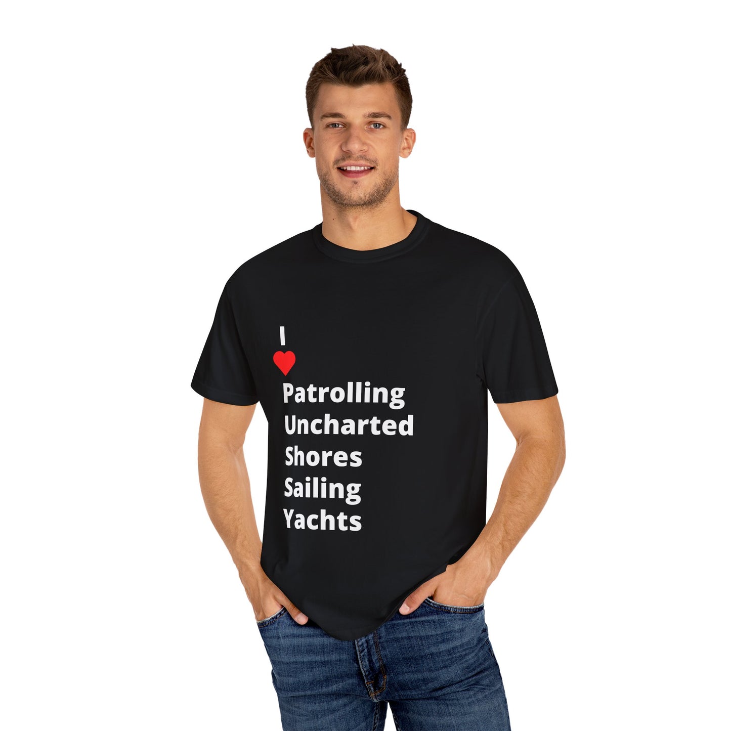 I ❤️ Patrolling Uncharted Shores Sailing Yachts (P.U.S.S.Y). For the yachties, the adventurers, and the ones who love a good acronym. Set sail in this iconic tee. 🌊