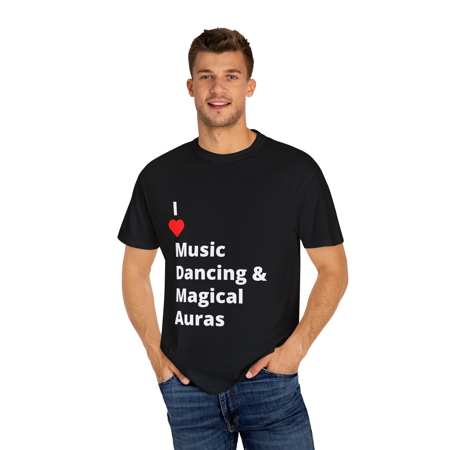 I ❤️ Music Dancing & Magical Auras (M.D.M.A). A festival-ready tee for those who vibe with music, and…other recreational activities.