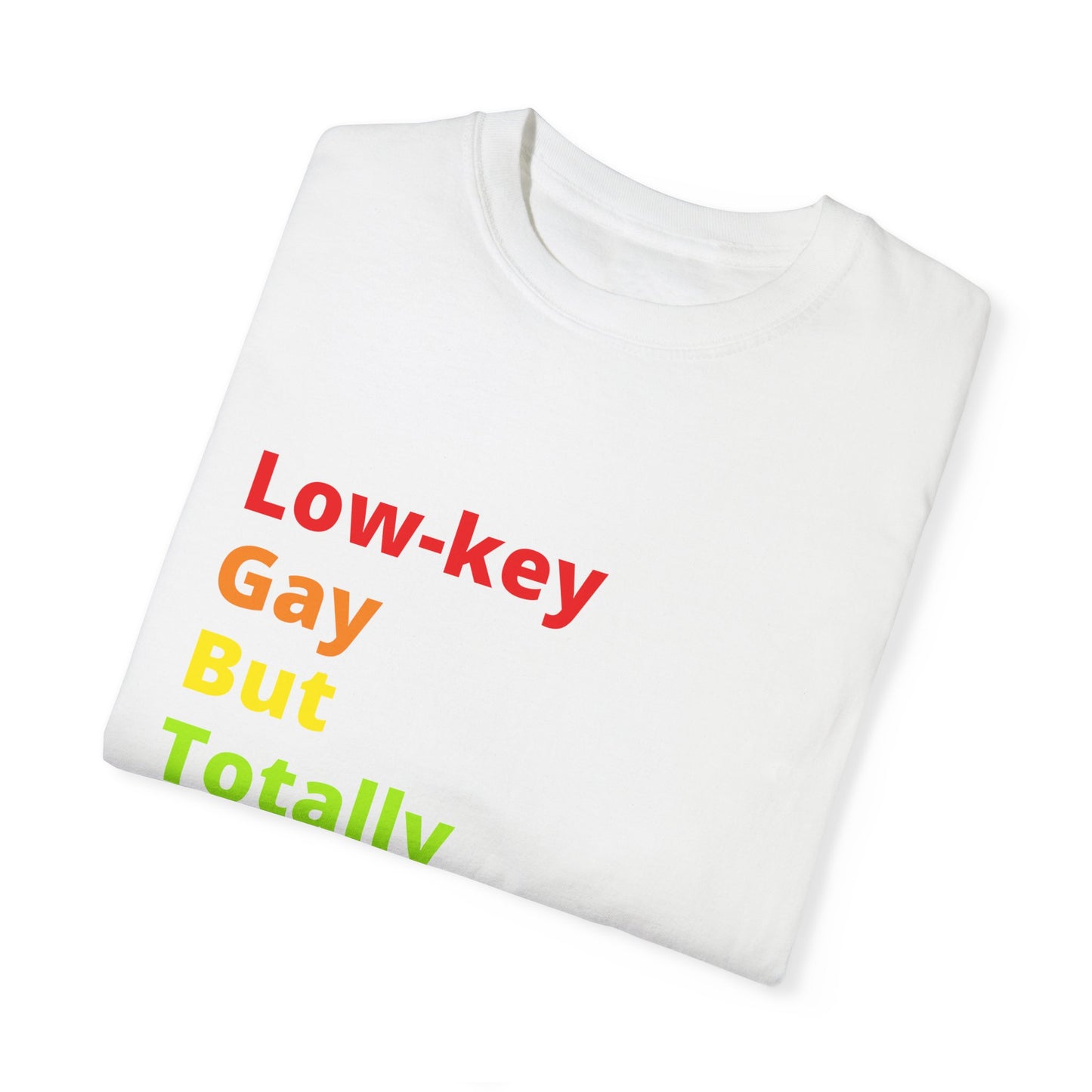 "Low-key Gay But Totally Queer" Tee (aka: Stealth mode off, full rainbow on. 🌈🔥)