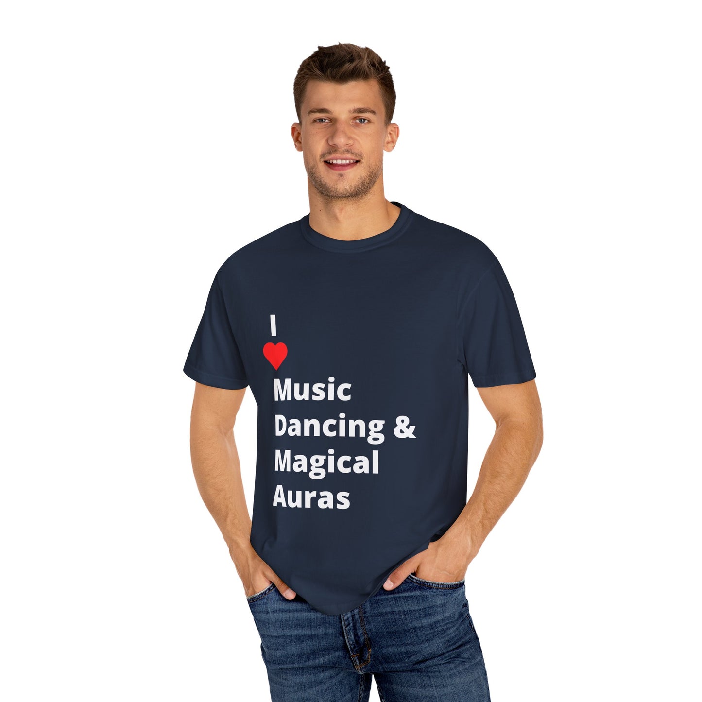 I ❤️ Music Dancing & Magical Auras (M.D.M.A). A festival-ready tee for those who vibe with music, and…other recreational activities.
